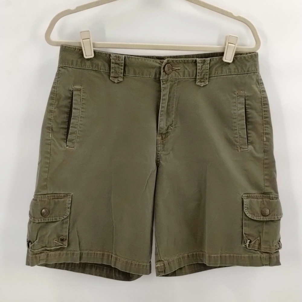 Kikit Jeans long shorts green cargo pockets size 10 high waist 8 inseam